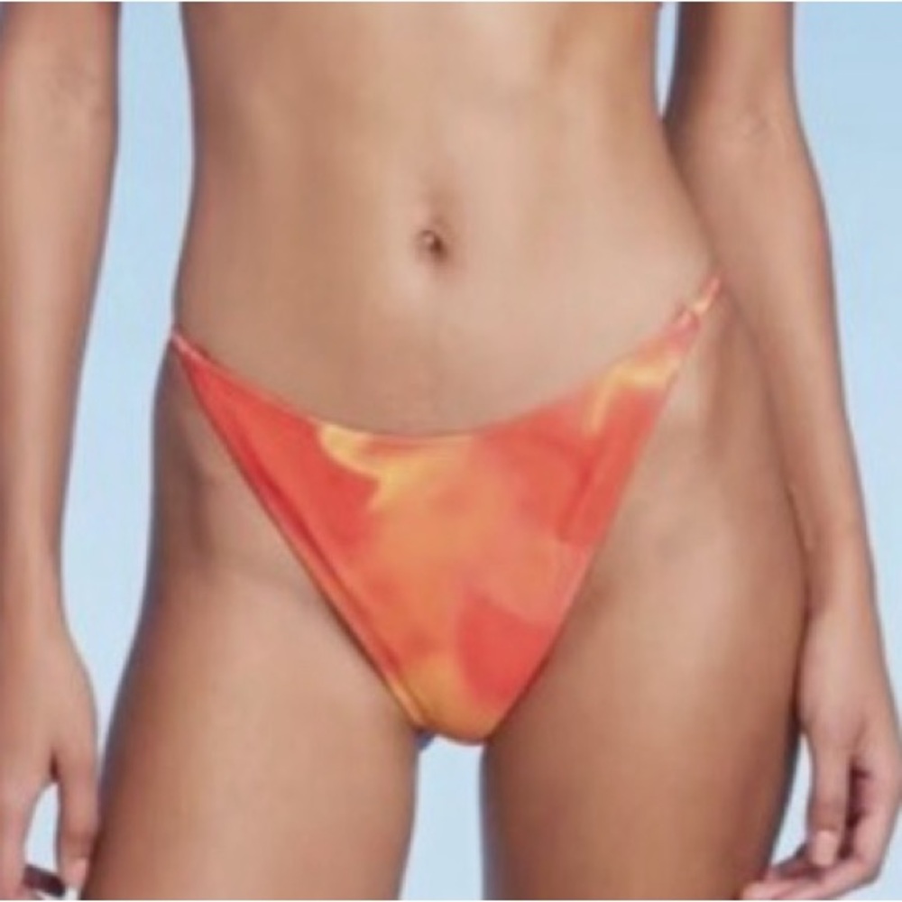 NWOT-Vibrant Orange & yellow tie die - low rise-high leg Bikini Bottom